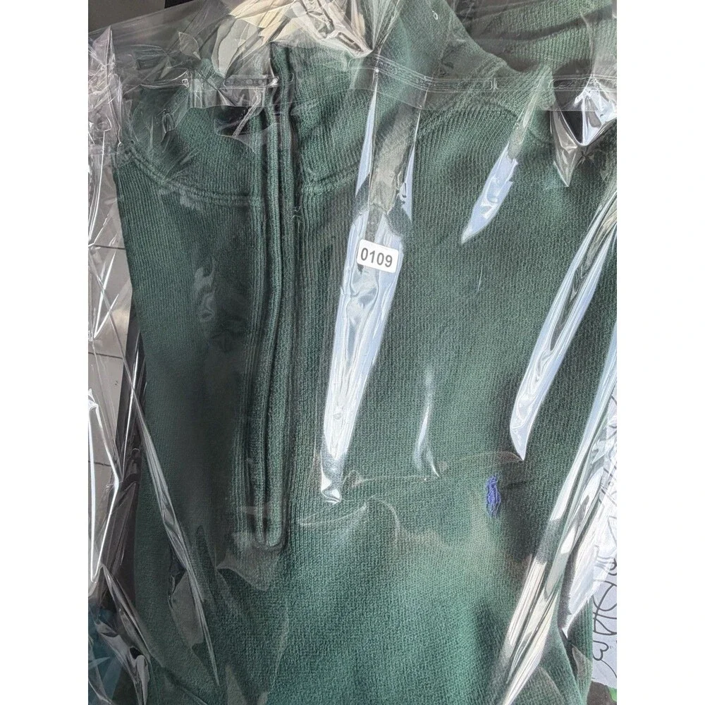 Vintage Polo Ralph Lauren Men XL Green 1/4 Zip Pullover Sweater Pony YKK